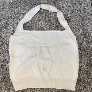 Abercrombie square neck knit crop halter top size Large/L beige/tan